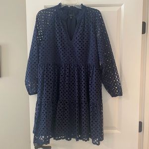 LIKE NEW J. Crew Eyelet Navy Blue Dress